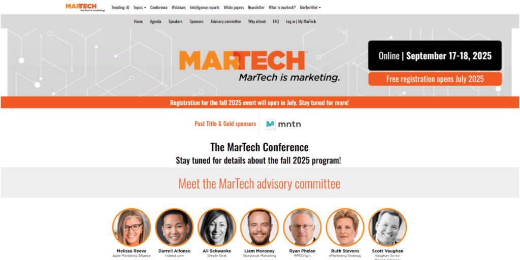 Screenshot of the MarTech Conference web page.