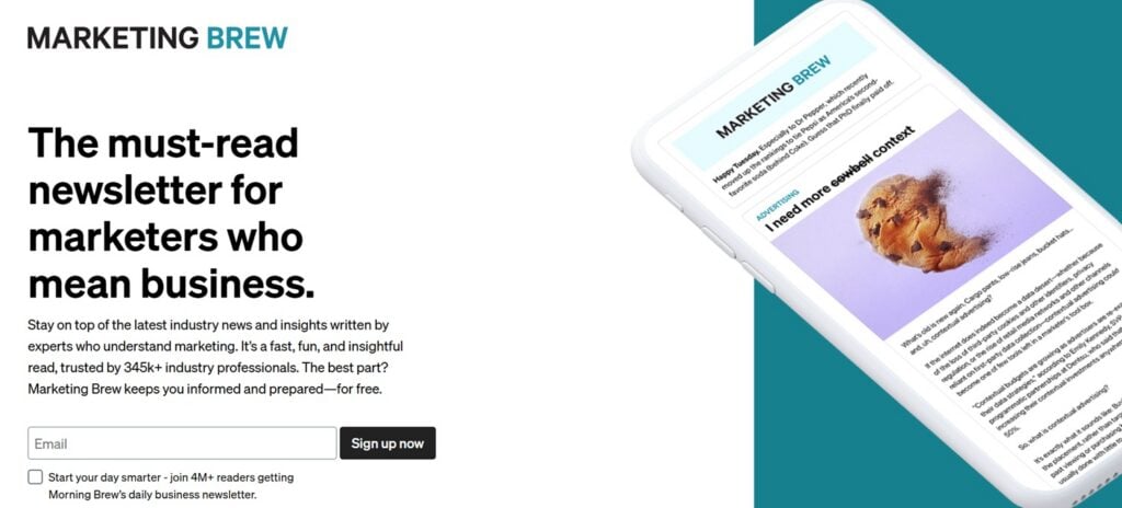 Screenshot of the sign-up page for the Marketing Brew's newsletter