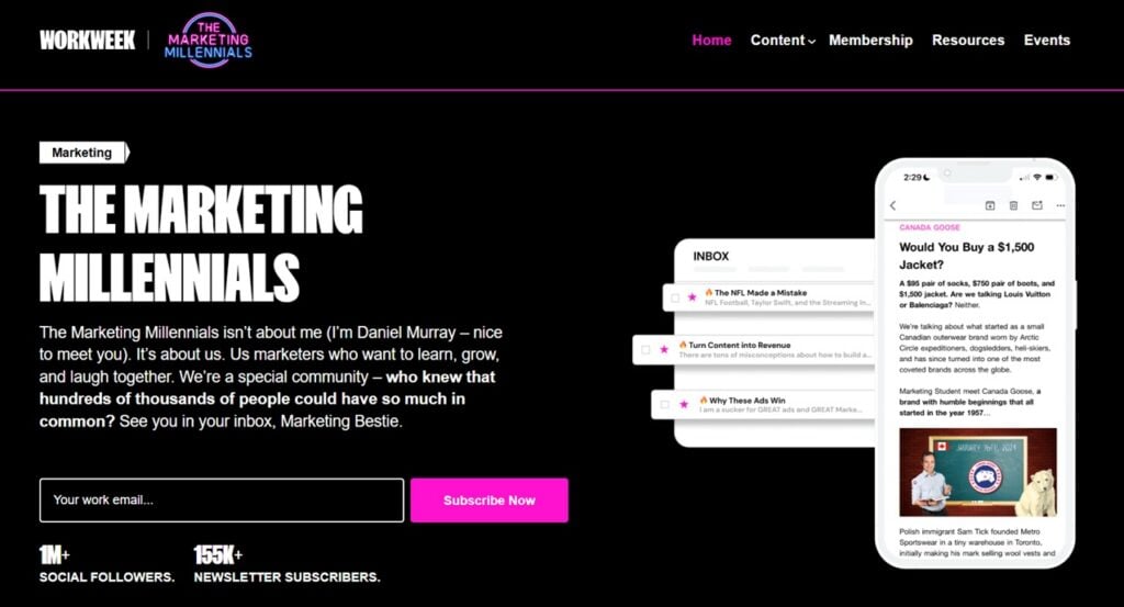 The Marketing Millenials newsletter sign up page