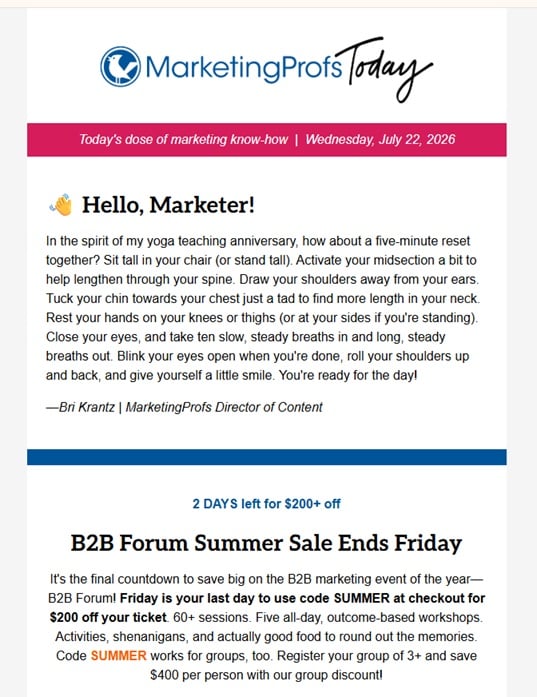 Sample of the MarketingProfs Today newsletter