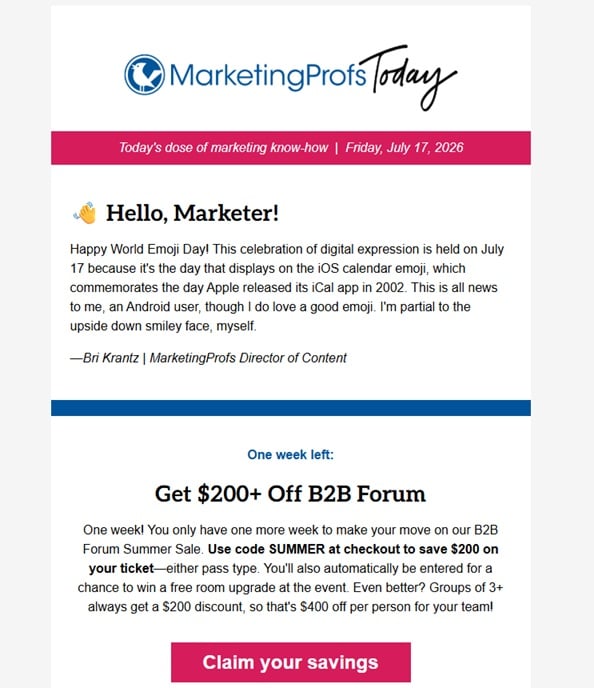Sample of the MarketingProfs Today newsletter