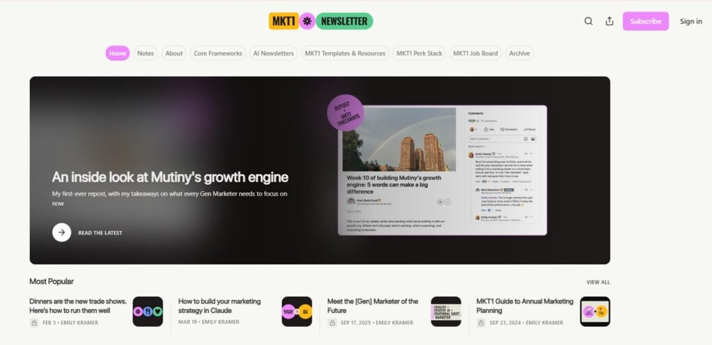 The webpage of the MKT1 newsletter
