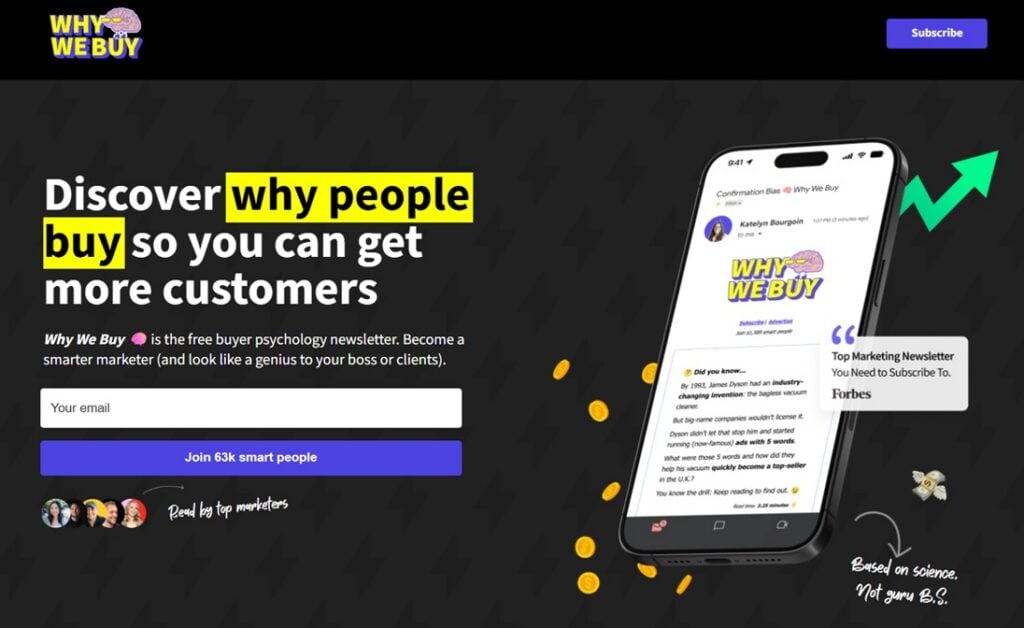 The sign up page for the Why We Buy newsletter