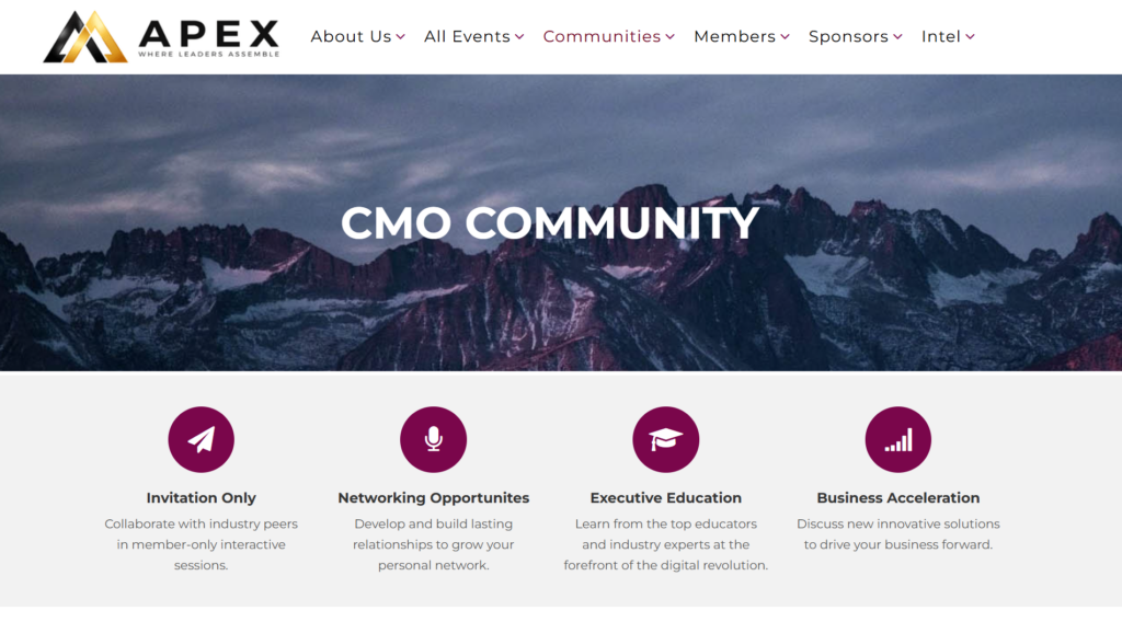 APEX CMO community landing page.