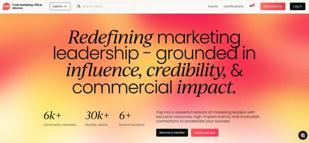 The landing page for the CMO Alliance community