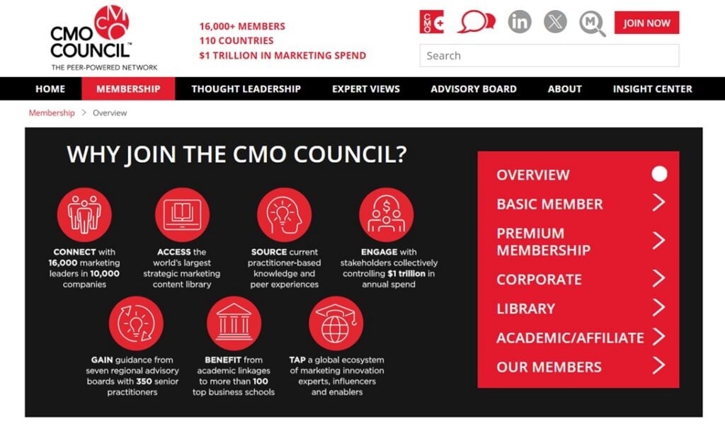 Screenshot for the CMO Council website