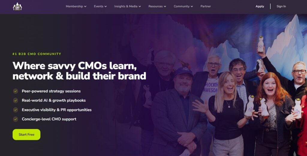 The landing page for the CMO Huddles community