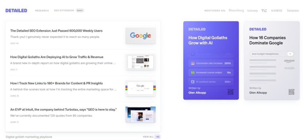 Screenshot of the Detailed's webpage