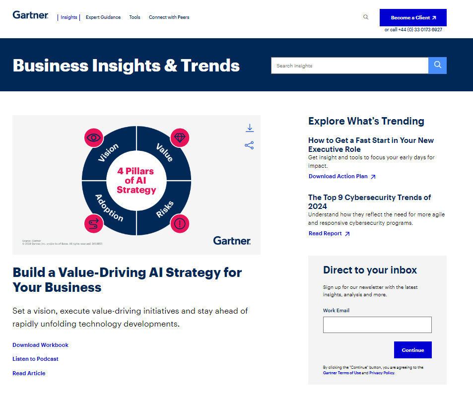 The Gartner Insights and Trends web page