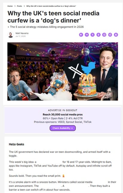 Sample of the Geekout by Matt Navarra's newsletter