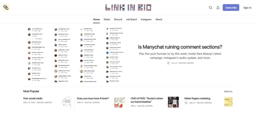 The webpage of Link in Bio