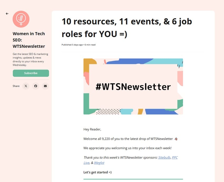 Preview of the Women in Tech SEO newsletter