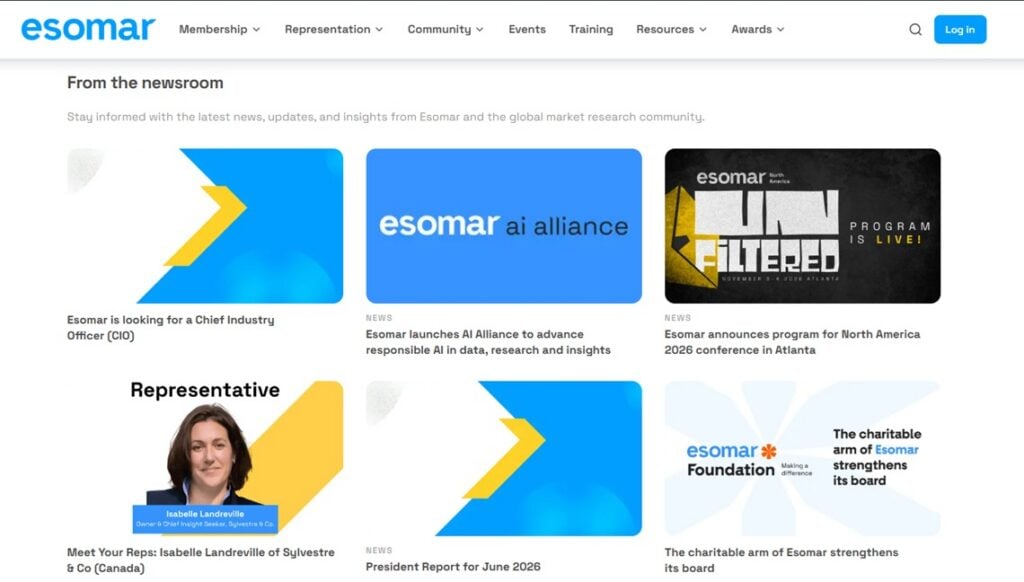 The landing page of the ESOMAR Newsletter