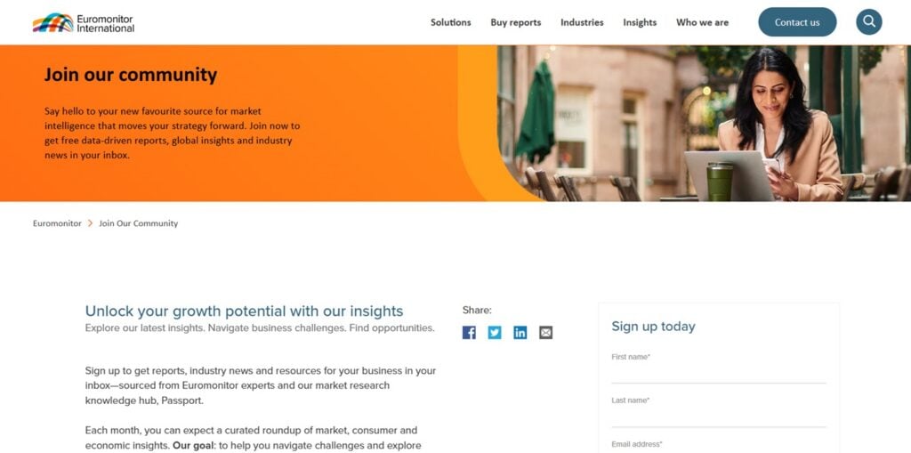 Landing page of the Euromonitor International