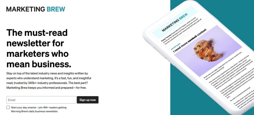 The sign up page for the Marketing Brew newslette