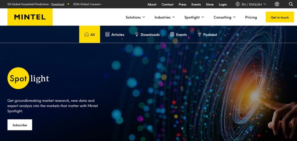 Screenshot of the landing page of Mintel Spotlight newsletter