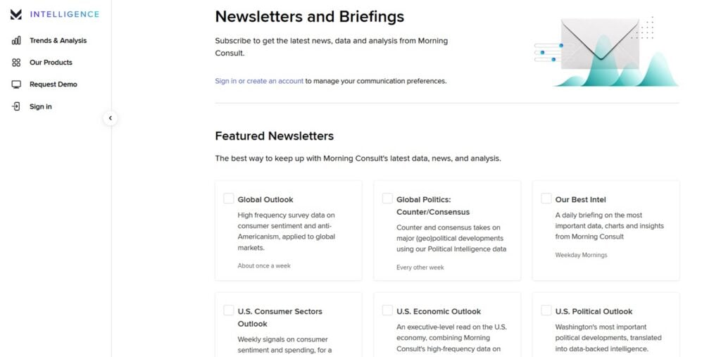 The newsletter page of the Morning Consult Newsletter