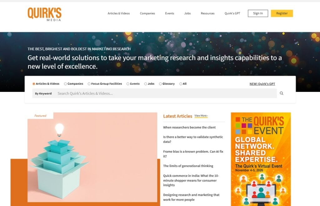 The Quirk's Media homepage