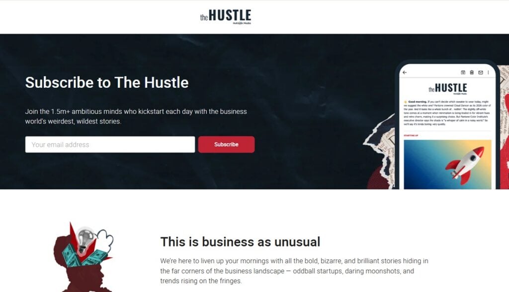 The sign up page for the Trends by the Hustle newsletter