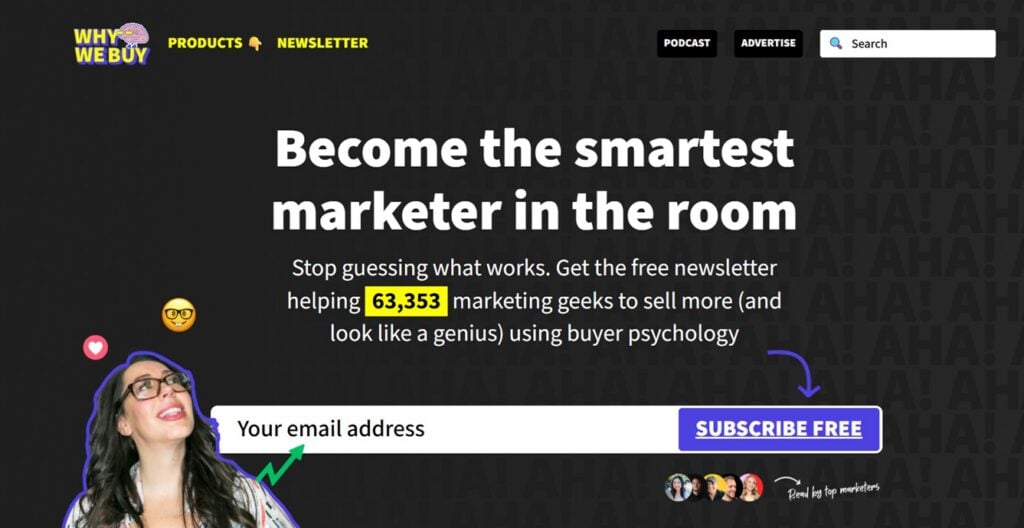 The sign up page for the Why We Buy newsletter