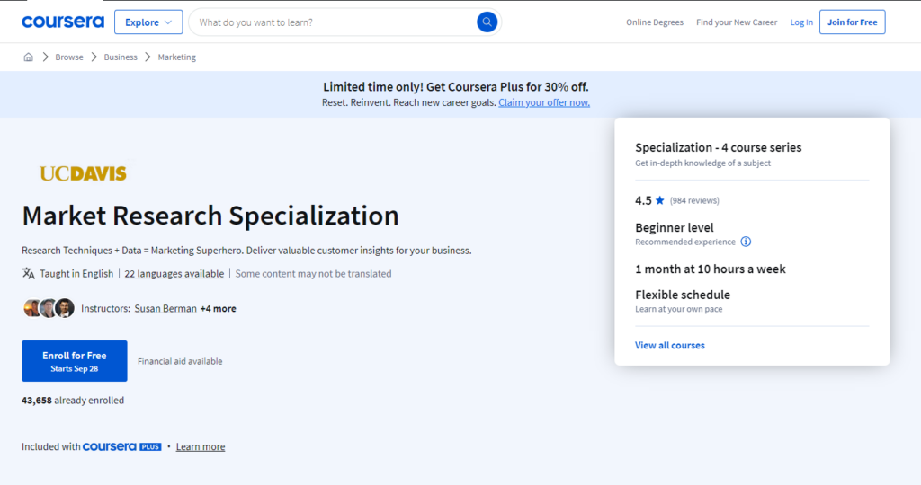 Market Research Specialization page screenshot