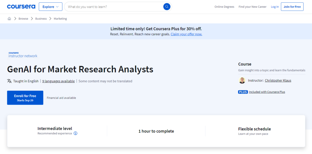 GenAI for Market Research Analysts page screenshot