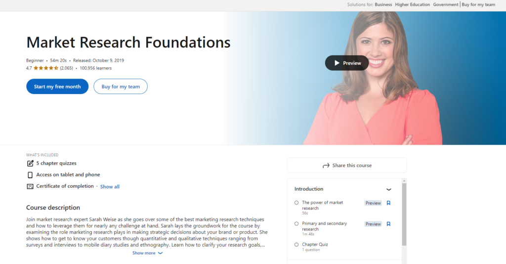 Market Research Foundations page screenshot