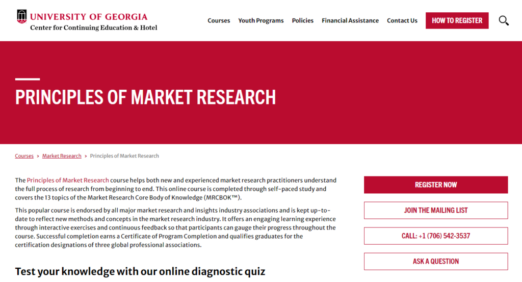 Principles of Market Research page screenshot