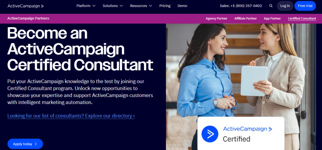 ActiveCampaign Certified Consultant marketing software certification landing page