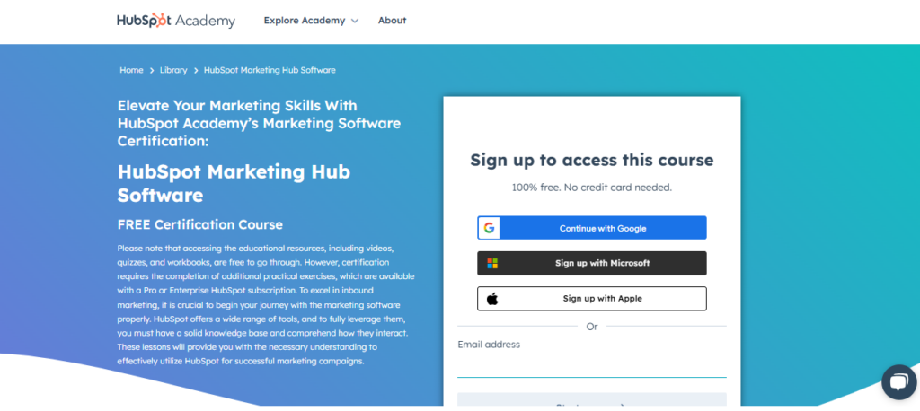 HubSpot Marketing Hub Software Certification landing page
