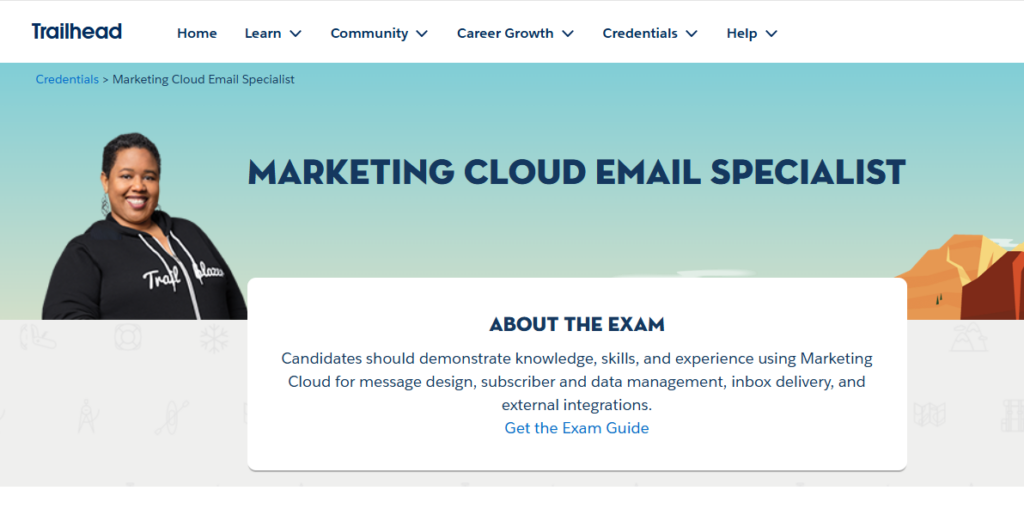The Salesforce Marketing Cloud Email Specialist Certification landing page