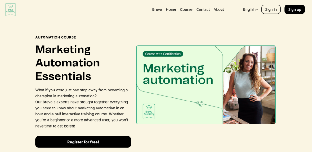 Screenshot of the Marketing Automation Essentials certifications landing page