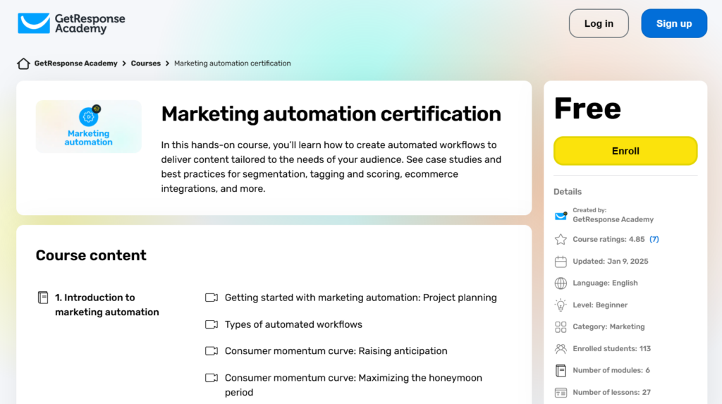 The Marketing Automation Certification web page screenshot