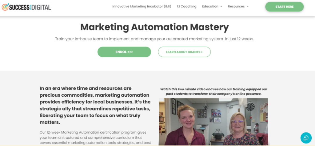 The Marketing Automation Mastery certification page screenshot