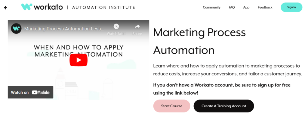 The Marketing Process Automation certification landing page screenshot