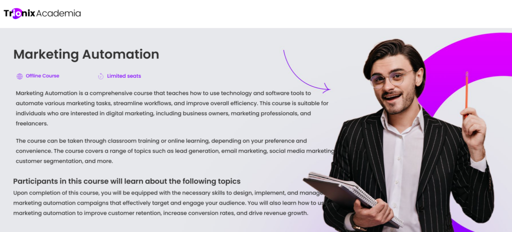 Screenshot of the Marketing Automation certification web page