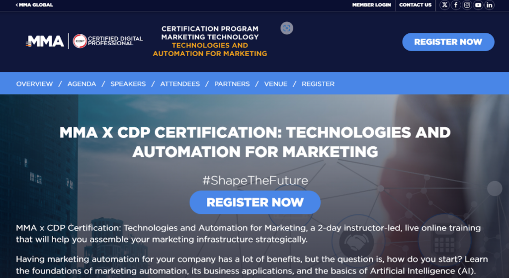 The Online MMA x CDP Certification: Technologies and Automation for Marketing page screenshot