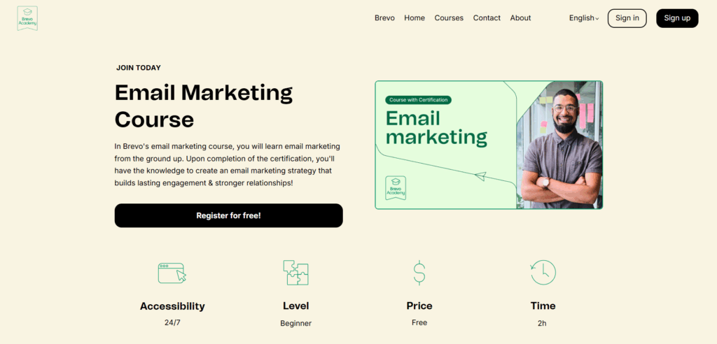 The Email Marketing Course landing page screenshot