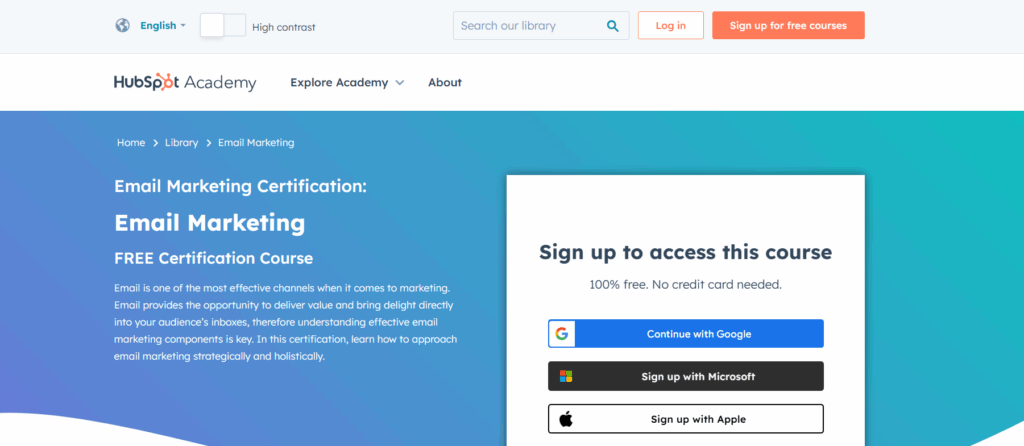 The Email Marketing Certification Course landing page screenshot