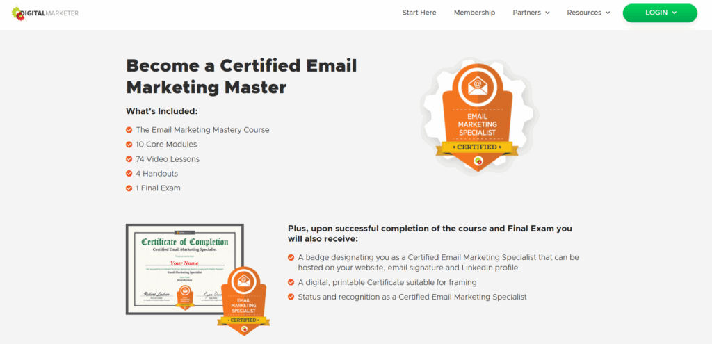Become a Certified Email Marketing Master course overview page screenshot