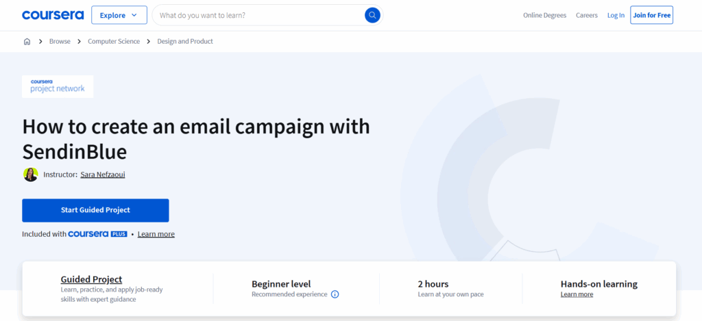 How to Create an Email Campaign with SendinBlue course page screenshot