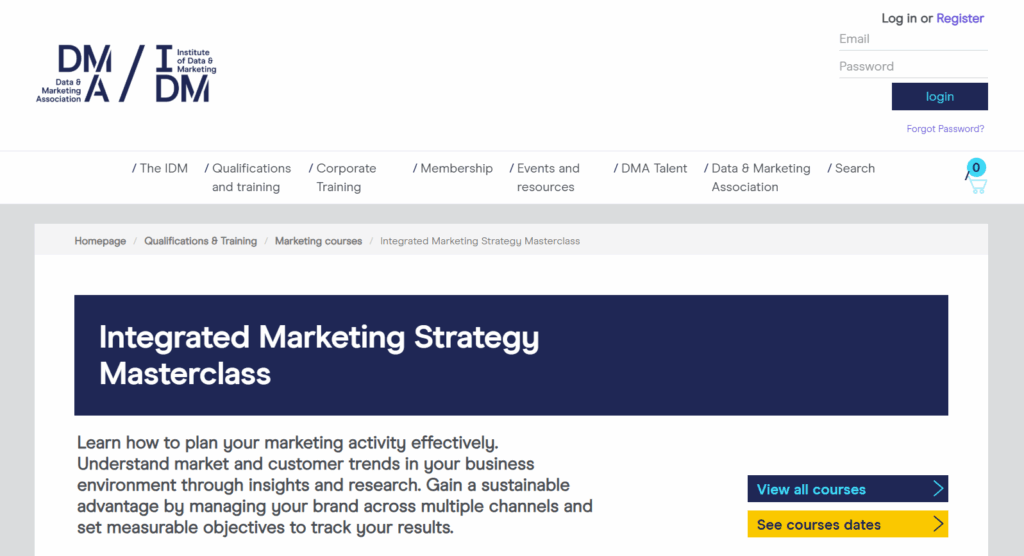 Integrated Marketing Strategy Masterclass (IDM) landing page screenshot