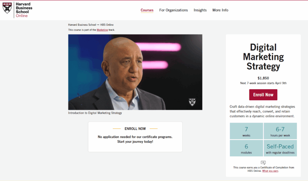 a screenshot of Digital Marketing Strategy course landing page