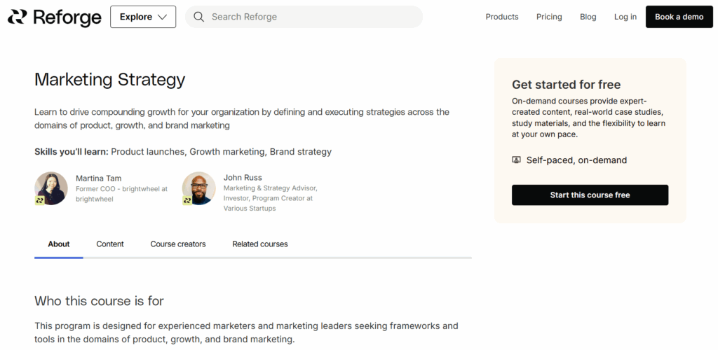 Screenshot of the Marketing Strategy landing page