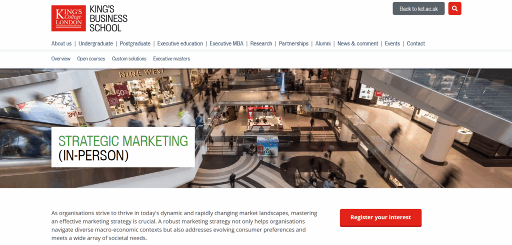 landing page screenshot of Strategic Marketing (King's College London)