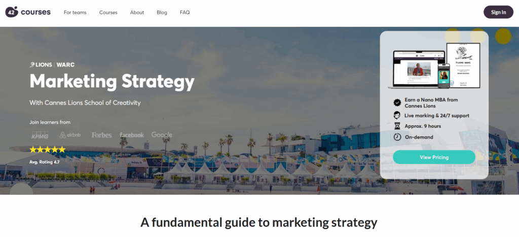 a screenshot of Marketing Strategy (42courses) landing page