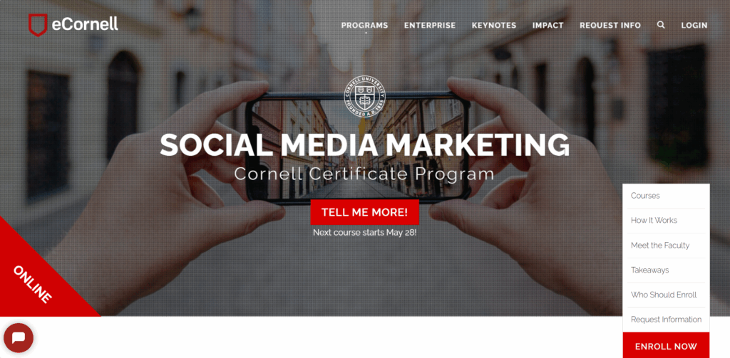 Screenshot of the Social Media Marketing landing page
