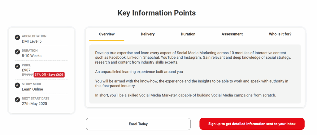 Screenshot of the Certified Social Media Marketing Specialist overview page