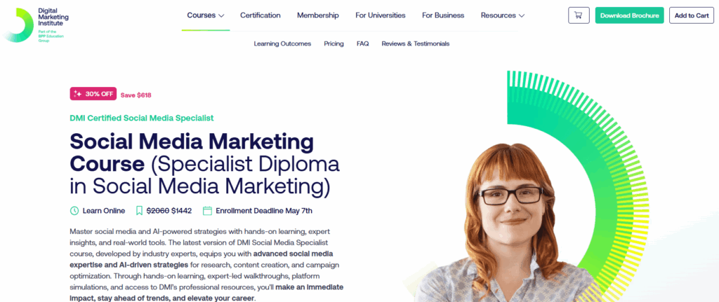 Screenshot of the DMI Certified Social Media Specialist web page