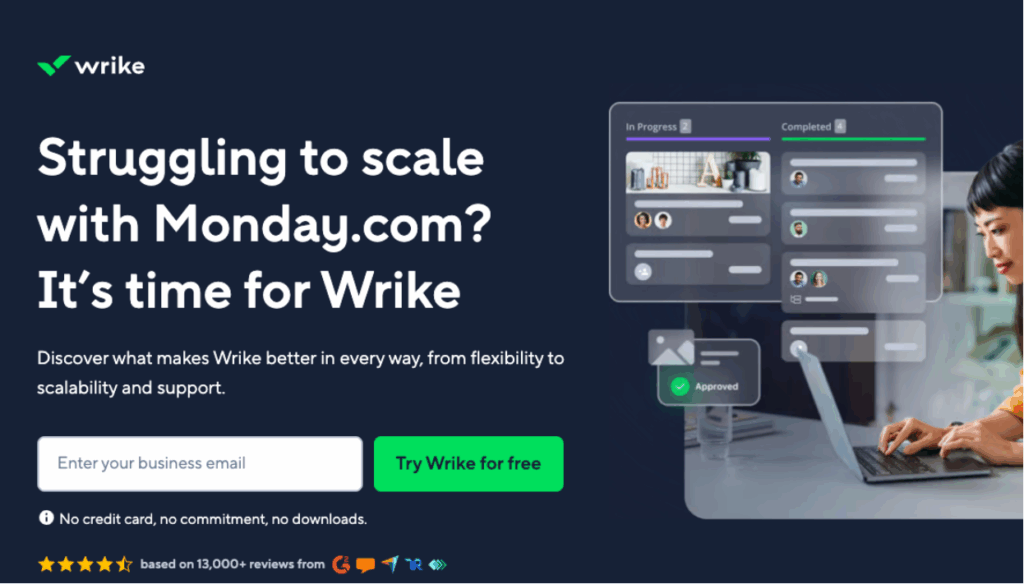 Wrike landing page screenshot